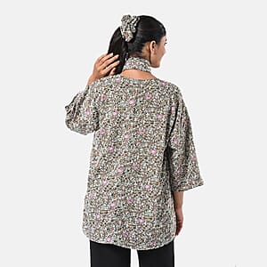 TAMSY Olive Floral 3 Piece Kimono, Scarf, and Scrunchie Set - One Size Fits Most