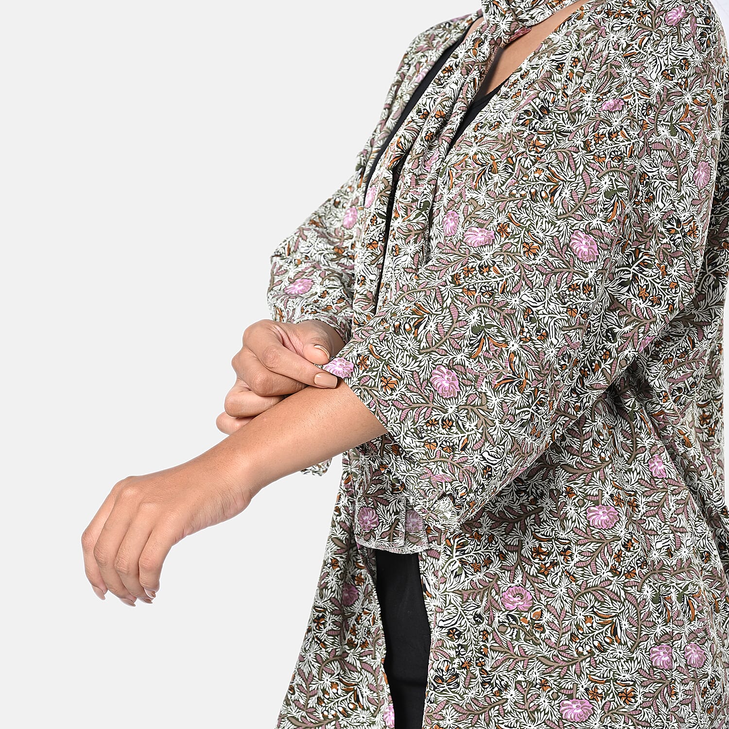 TAMSY Olive Floral 3 Piece Kimono, Scarf, and Scrunchie Set - One Size Fits Most