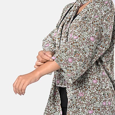 TAMSY Olive Floral 3 Piece Kimono, Scarf, and Scrunchie Set - One Size Fits Most