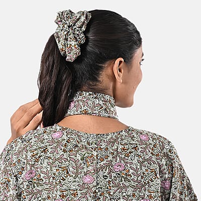 TAMSY Olive Floral 3 Piece Kimono, Scarf, and Scrunchie Set - One Size Fits Most