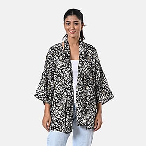 Black Floral Polyester Kimono (30x24), Scrunchie (28x3.5) and Scarf (68x 12) 