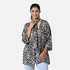 TAMSY Black Floral 3 Piece Kimono, Scarf, and Scrunchie Set - One Size Fits Most