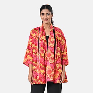 Fuchsia Floral Polyester Kimono (30x24), Scrunchie (28x3.5) and Scarf (68x 12) 