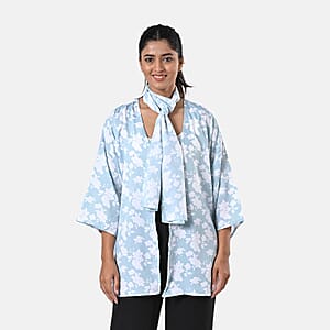 Mint Floral Polyester Kimono (30x24), Scrunchie (28x3.5) and Scarf (68x 12) 