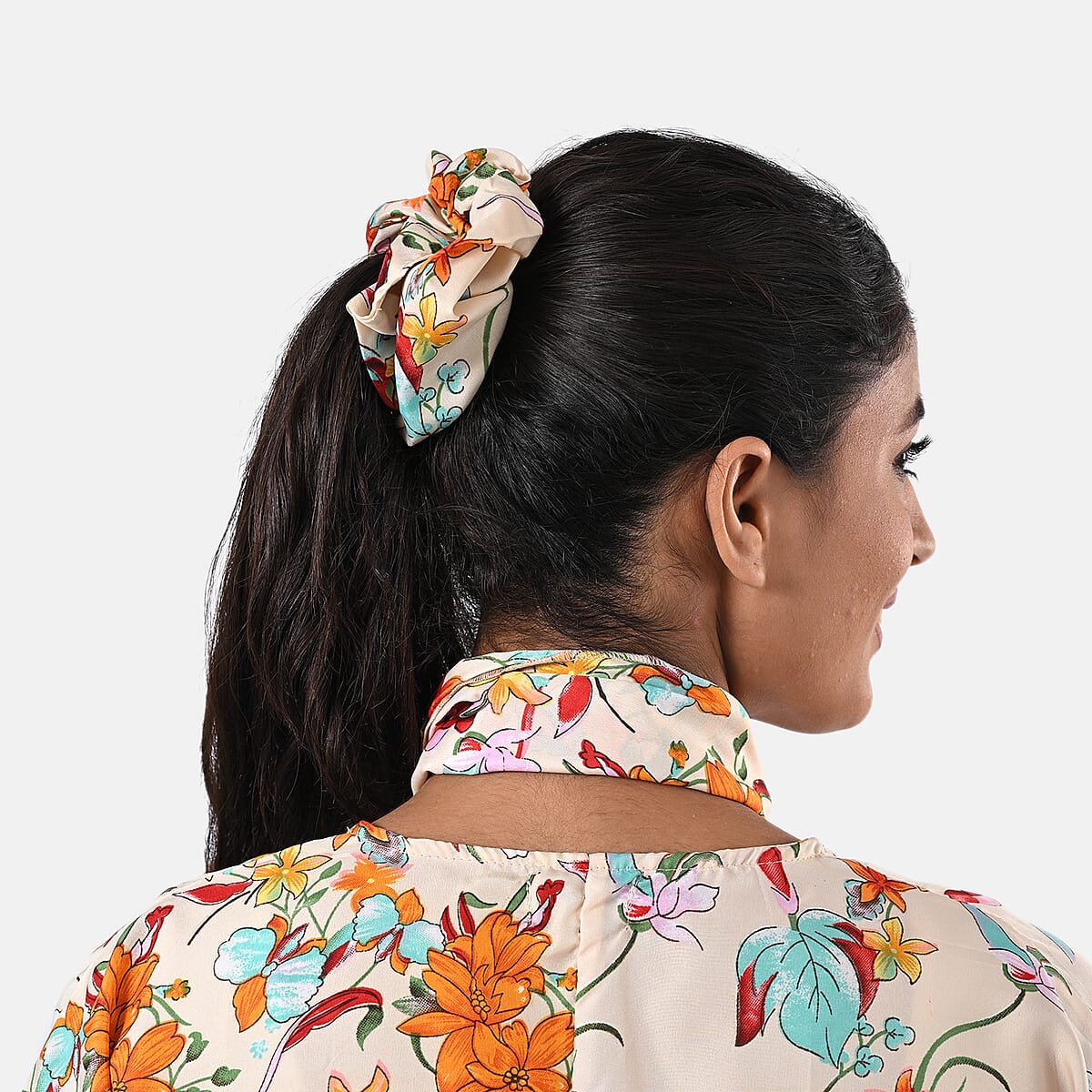 TAMSY Orange Floral 3 Piece Kimono, Scarf, and Scrunchie Set - One Size Fits Most image number 6