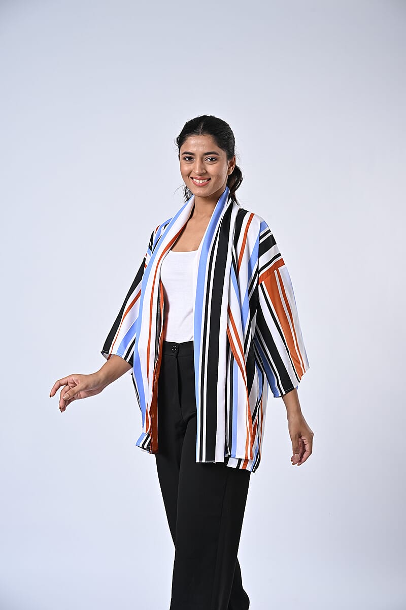 Mint Stripe Polyester Kimono (30x24), Scrunchie (28x3.5) and Scarf (68x 12)  image number 2