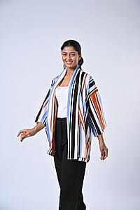 TAMSY Multi Stripe 3 Piece Kimono, Scarf, and Scrunchie Set - One Size Fits Most