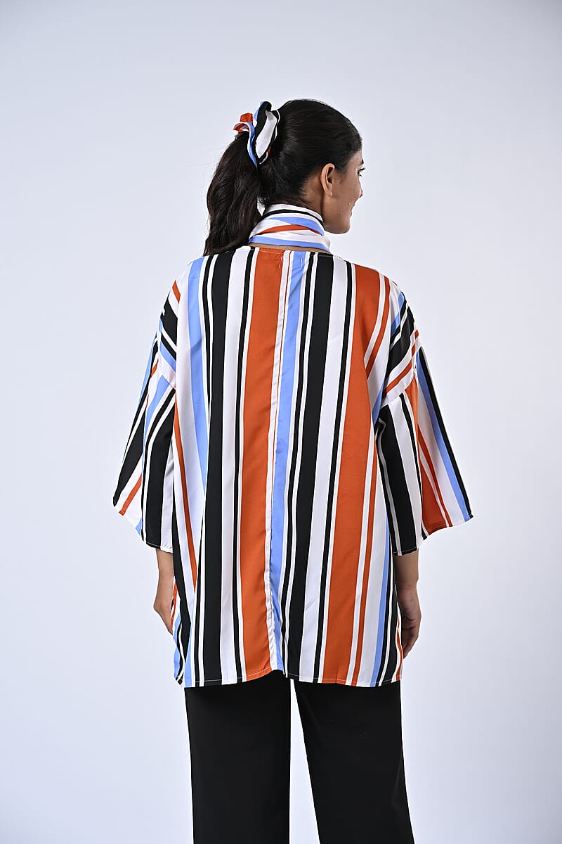 Mint Stripe Polyester Kimono (30x24), Scrunchie (28x3.5) and Scarf (68x 12)  image number 3