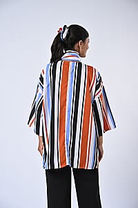 TAMSY Multi Stripe 3 Piece Kimono, Scarf, and Scrunchie Set - One Size Fits Most