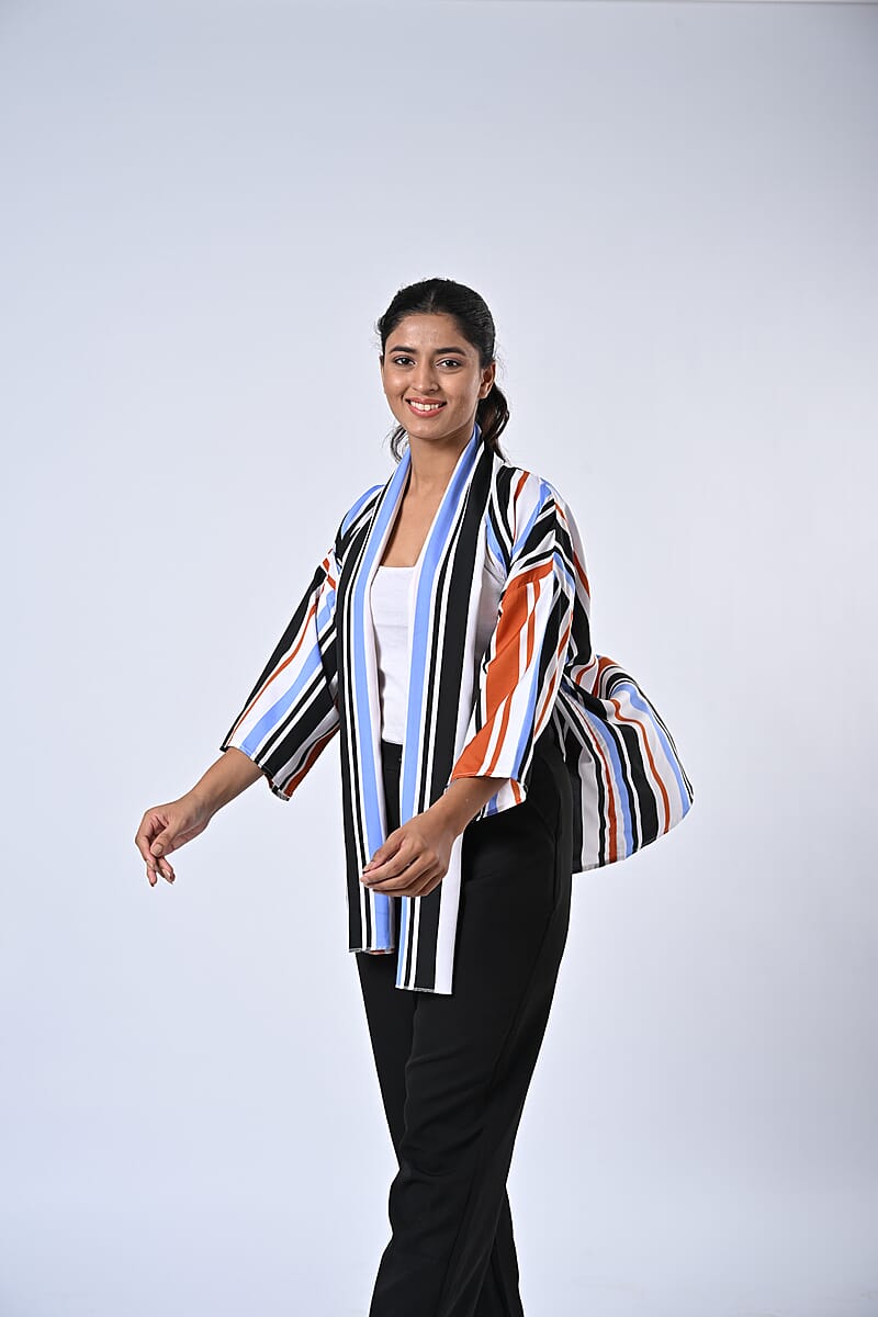 Mint Stripe Polyester Kimono (30x24), Scrunchie (28x3.5) and Scarf (68x 12)  image number 4