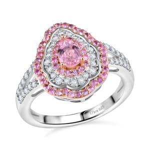 D’Joy Premium Narsipatnam Pink Spinel and Multi Gemstone 1.40 ctw Rose Aegis Ring in Rhodium Over Sterling Silver (Size 10.0)