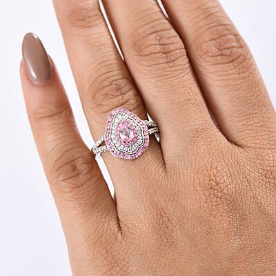D’Joy Premium Narsipatnam Pink Spinel and Multi Gemstone 1.40 ctw Rose Aegis Ring in Rhodium Over Sterling Silver (Size 10.0)