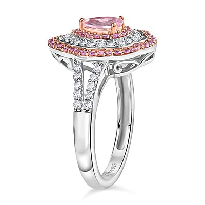 D’Joy Premium Narsipatnam Pink Spinel and Multi Gemstone 1.40 ctw Rose Aegis Ring in Rhodium Over Sterling Silver (Size 10.0)