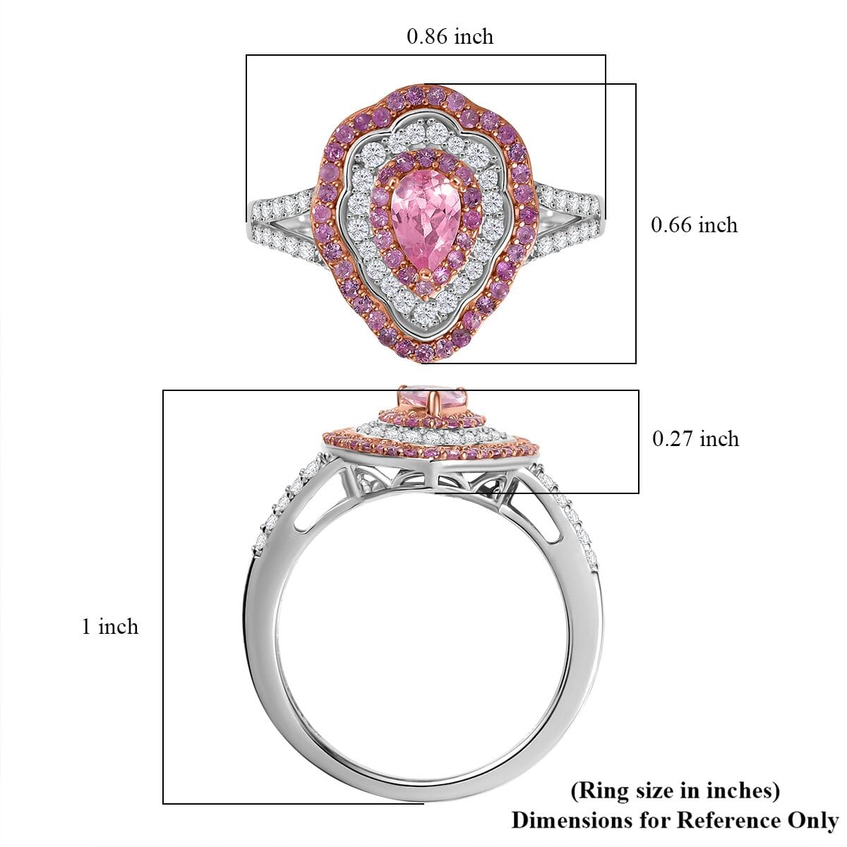 D'Joy Premium Narsipatnam Pink Spinel, Multi Gemstone Rose Aegis Ring in 18K Vermeil RG & Rhodium Over Sterling Silver (Size 10.0) 1.40 ctw image number 5