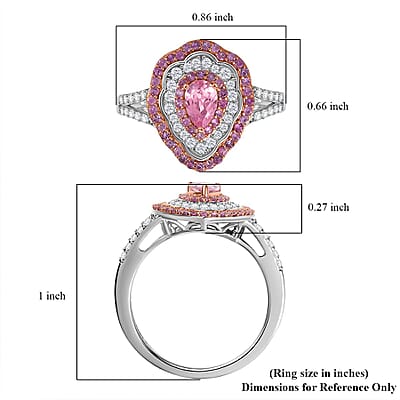 D’Joy Premium Narsipatnam Pink Spinel and Multi Gemstone 1.40 ctw Rose Aegis Ring in Rhodium Over Sterling Silver (Size 10.0)