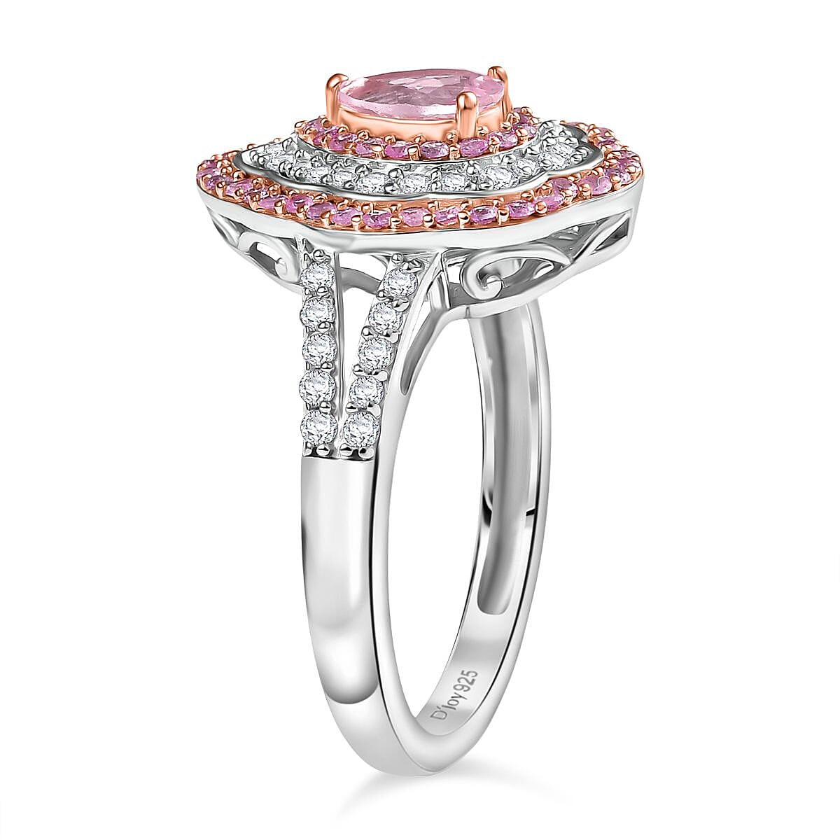 D&rsquo;joy Premium Narsipatnam Pink Spinel and Multi Gemstone 1.40 ctw Rose Aegis Ring in Rhodium Over Sterling Silver (Size 9.0) image number 3