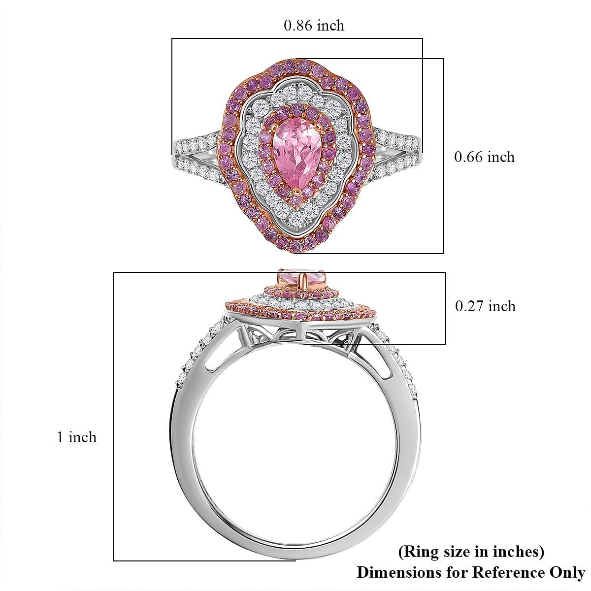 D&rsquo;joy Premium Narsipatnam Pink Spinel and Multi Gemstone 1.40 ctw Rose Aegis Ring in Rhodium Over Sterling Silver (Size 9.0) image number 5