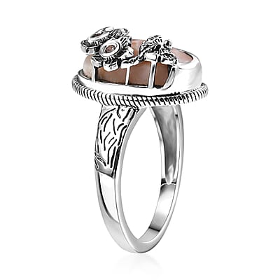 D'Joy Artisan Crafted Pink Natrolite and Natural Champagne Zircon 5.50 ctw Dragonfly with Flower Ring in Sterling Silver (Size 10.0)