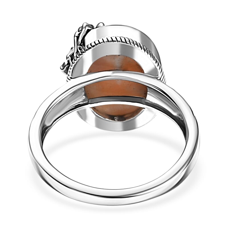D'Joy Artisan Crafted Pink Natrolite and Natural Champagne Zircon 5.50 ctw Dragonfly with Flower Ring in Sterling Silver (Size 10.0)