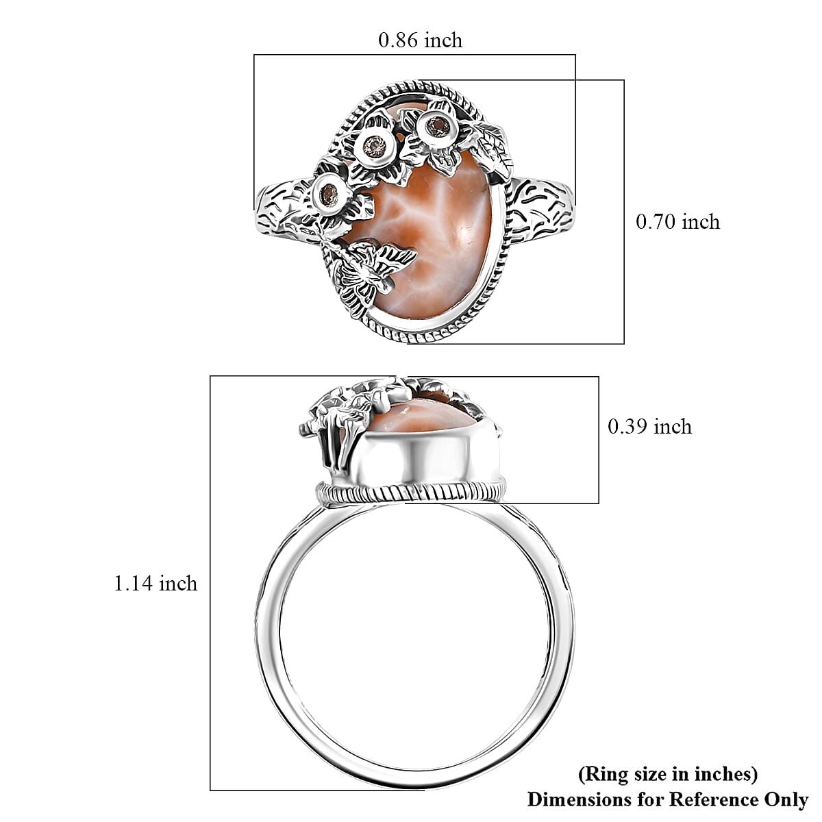 D'Joy Artisan Crafted Pink Natrolite and Natural Champagne Zircon 5.50 ctw Dragonfly with Flower Ring in Sterling Silver (Size 11.0) image number 5