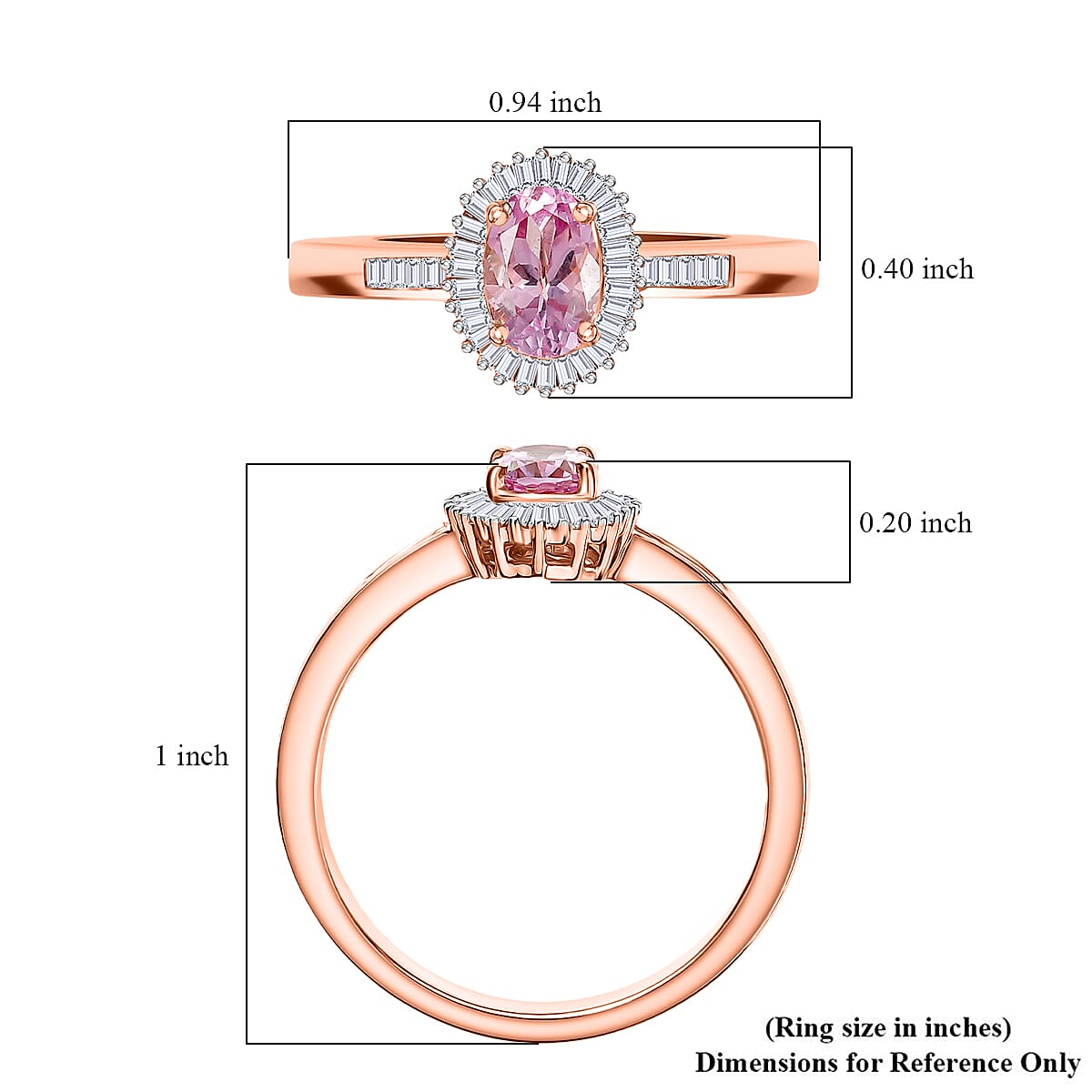 Luxoro AAA Narsipatnam Pink Spinel and G-H I2 Diamond 1.15 ctw Love's Embrace Ring in 10K Rose Gold (Size 7.0) image number 5