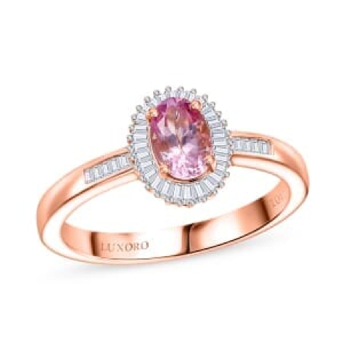 Luxoro 10K Rose Gold AAA Narsipatnam Pink Spinel, Diamond (G-H, I2) Love's Embrace Ring (Size 7.5) 1.15 ctw image number 0