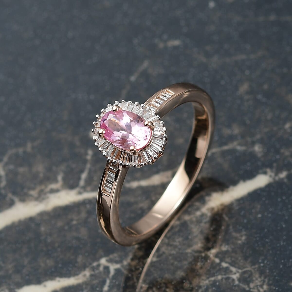 Luxoro 10K Rose Gold AAA Narsipatnam Pink Spinel, Diamond (G-H, I2) Love's Embrace Ring (Size 7.5) 1.15 ctw image number 1