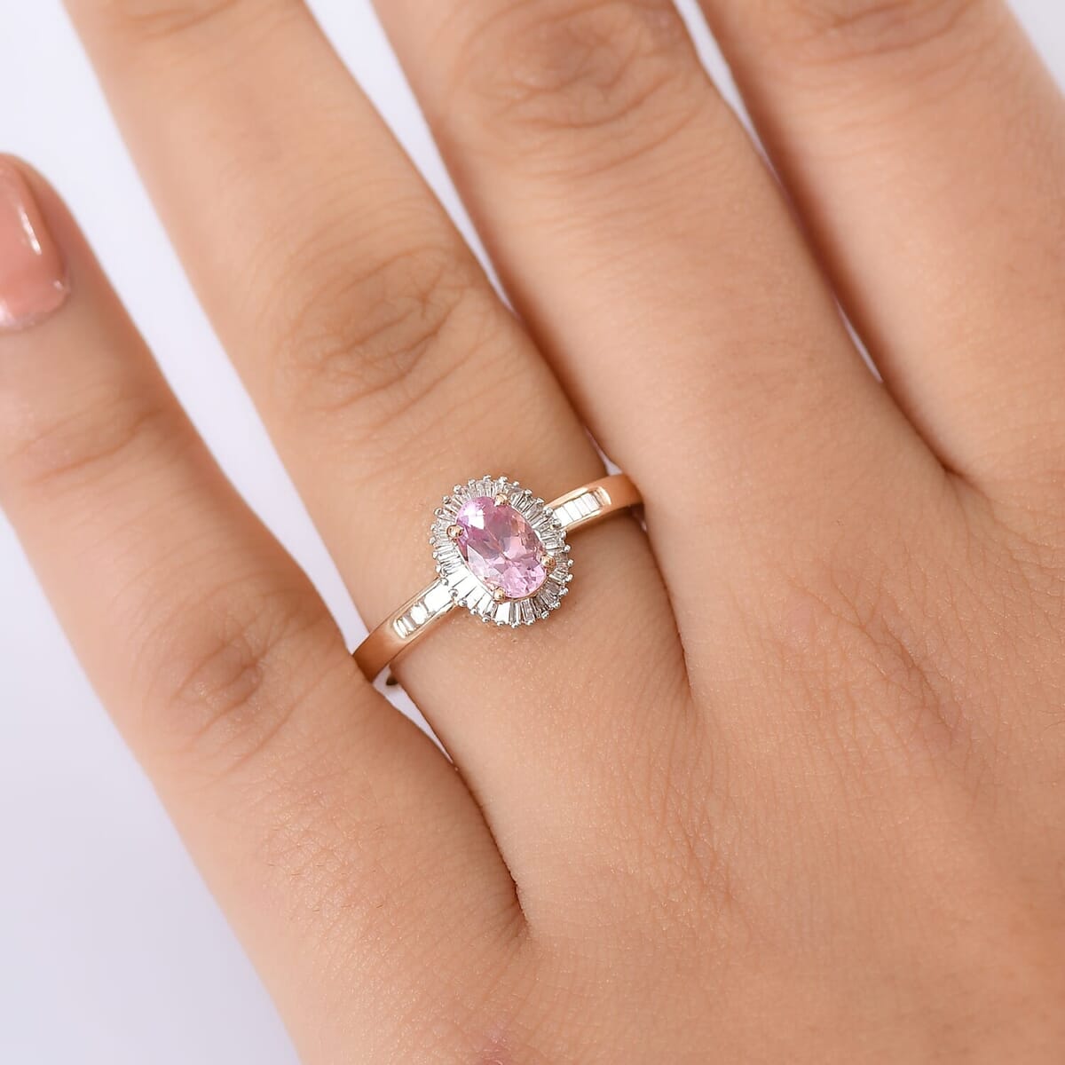 Luxoro 10K Rose Gold AAA Narsipatnam Pink Spinel, Diamond (G-H, I2) Love's Embrace Ring (Size 7.5) 1.15 ctw image number 2