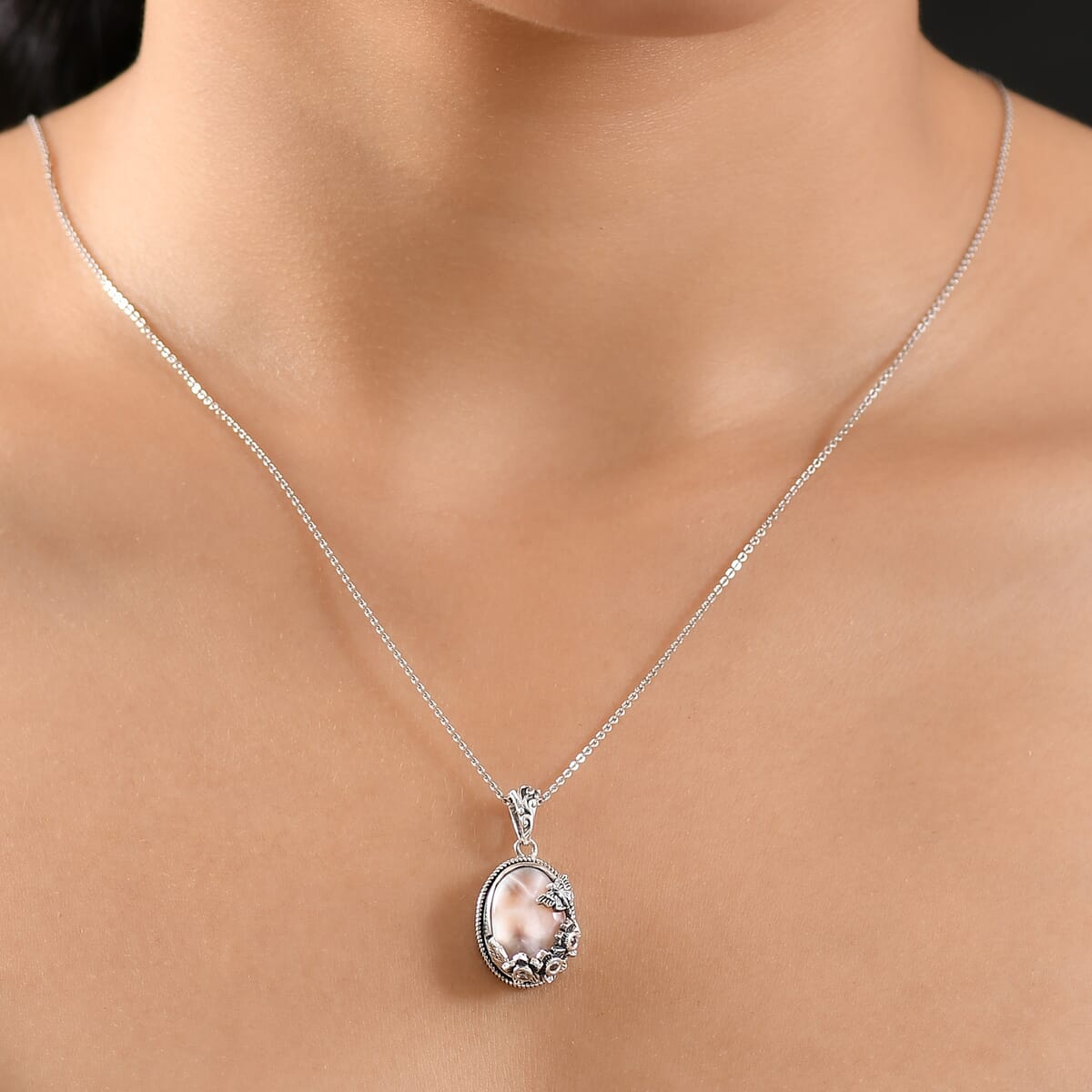 D'Joy Artisan Crafted Pink Natrolite and Natural Champagne Zircon 5.60 ctw Dragonfly with Flower Pendant without Chain in Sterling Silver image number 2