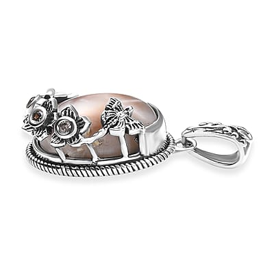 D'Joy Artisan Crafted Pink Natrolite and Natural Champagne Zircon 5.60 ctw Dragonfly with Flower Pendant without Chain in Sterling Silver