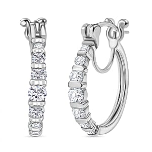 Moissanite Hoop 1.25 ctw Earrings in Rhodium Over Sterling Silver