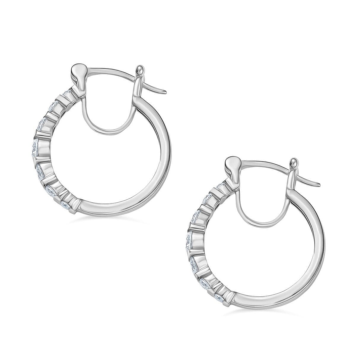Moissanite Hoop 1.25 ctw Earrings in Rhodium Over Sterling Silver
