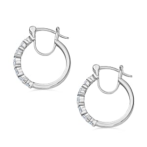 Moissanite Hoop 1.25 ctw Earrings in Rhodium Over Sterling Silver