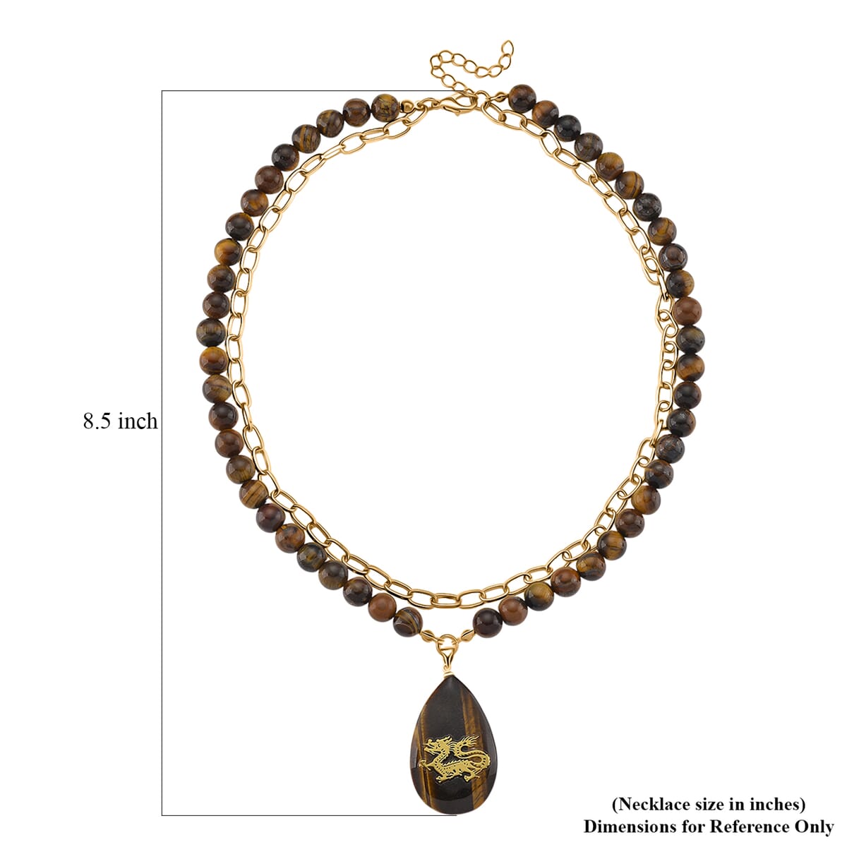 Tigers Eye 250.00 ctw Drop Pendant with Beaded and Paper Clip Chain Necklace 18-20 Inches in Godltone image number 5
