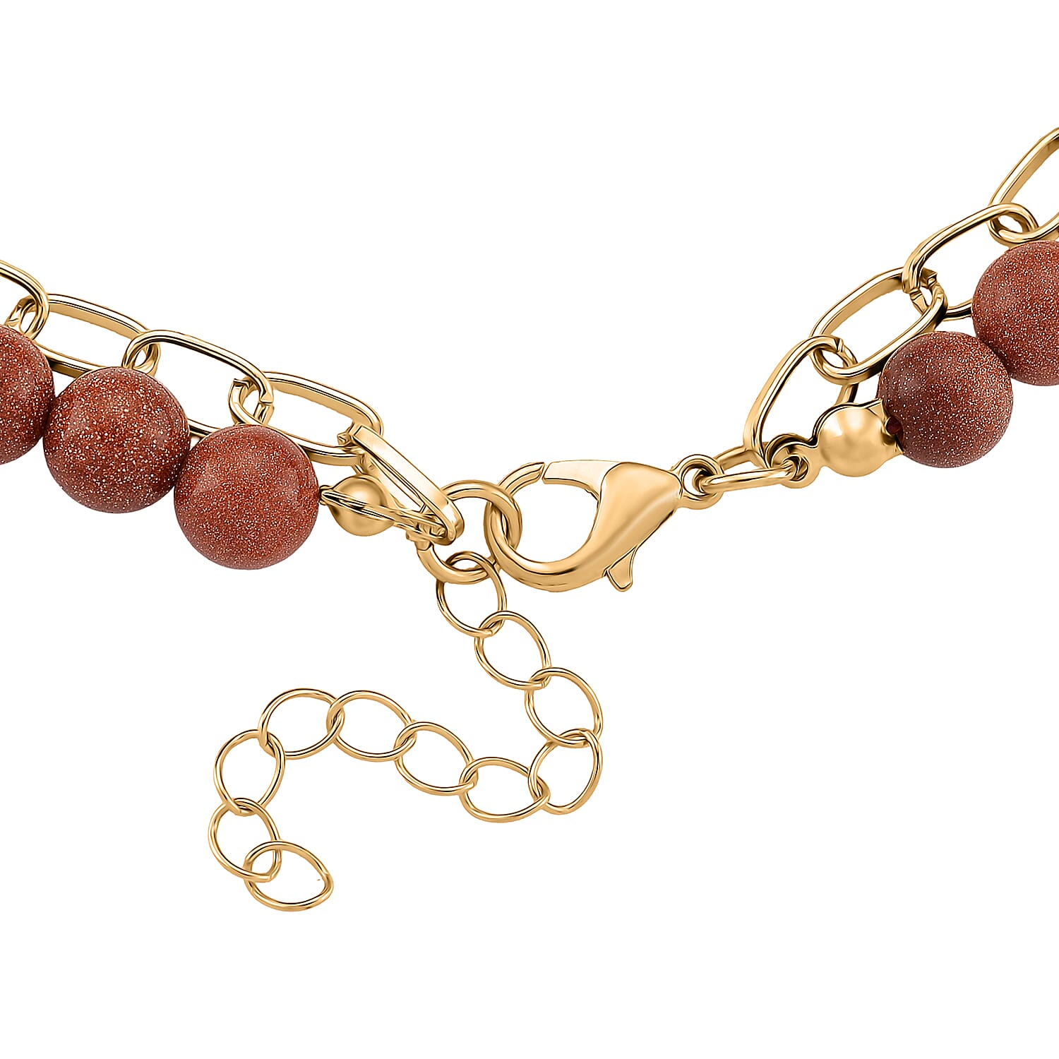 Gold Sandstone 250.00 ctw Drop Pendant with Beaded and Paper Clip Chain Necklace 18-20 Inches in Godltone