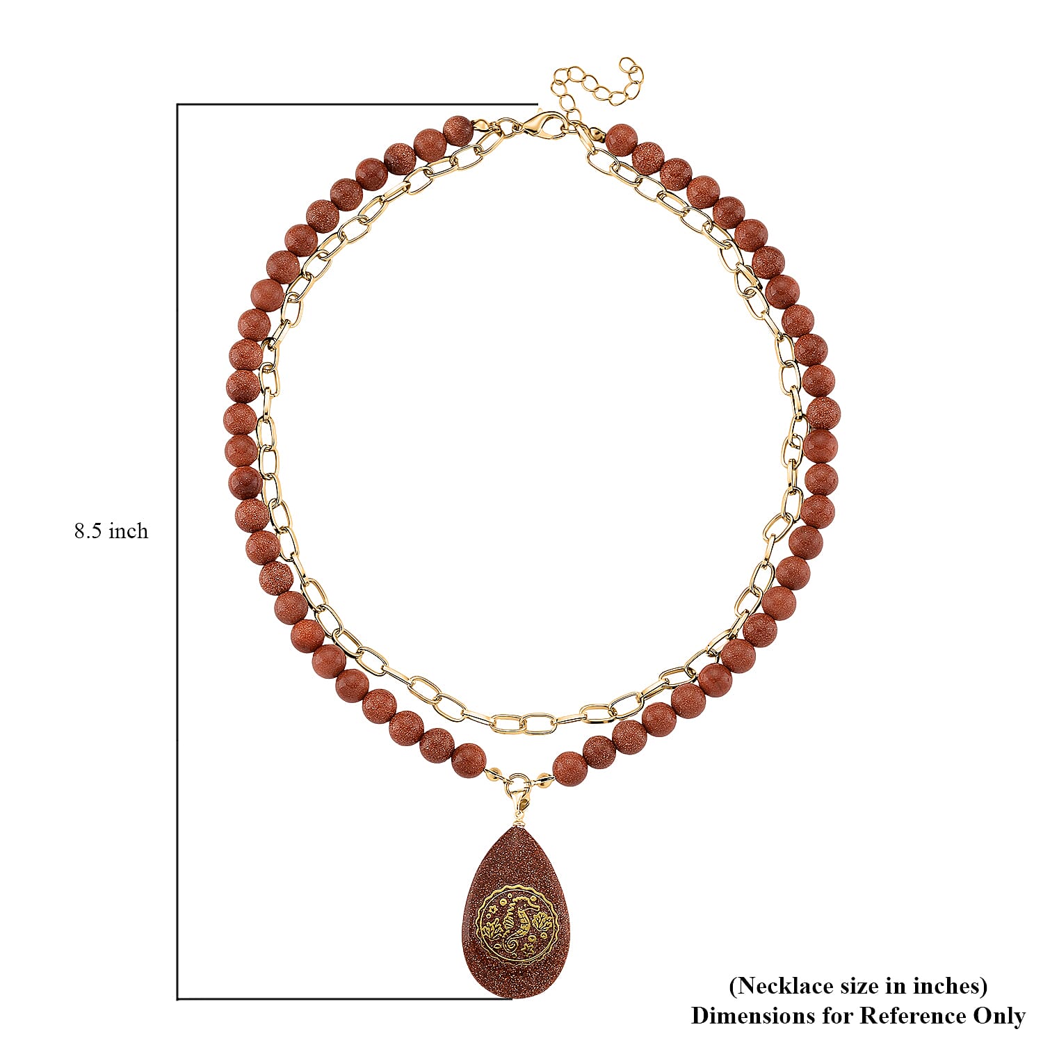 Gold Sandstone 250.00 ctw Drop Pendant with Beaded and Paper Clip Chain Necklace 18-20 Inches in Godltone