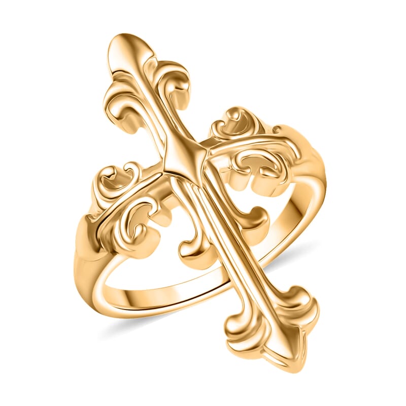 Karis Royal Fleur Cross Men's Ring in 18K YG Plated (Size 10.0)