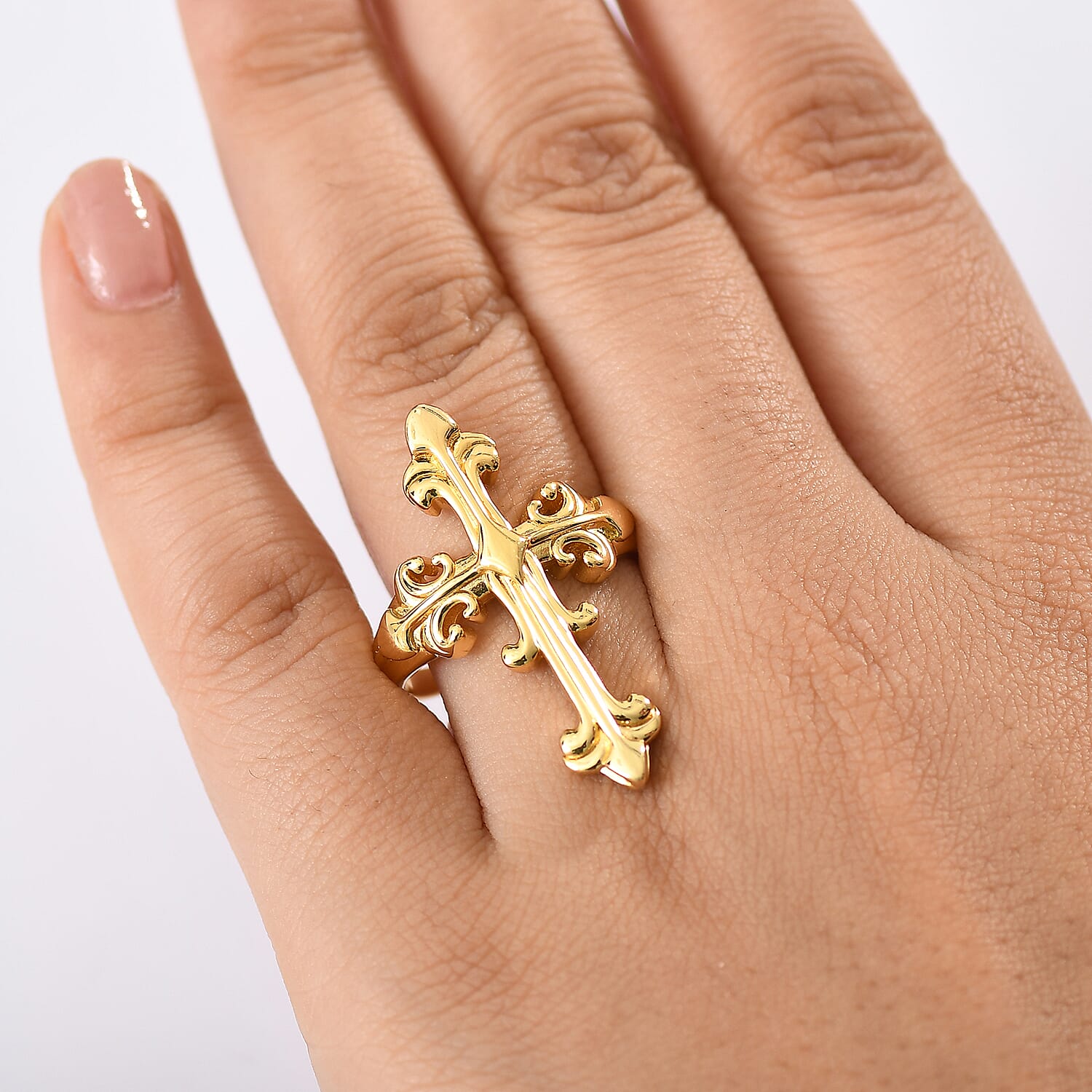 Karis Royal Fleur Cross Men's Ring in 18K YG Plated (Size 12.0)