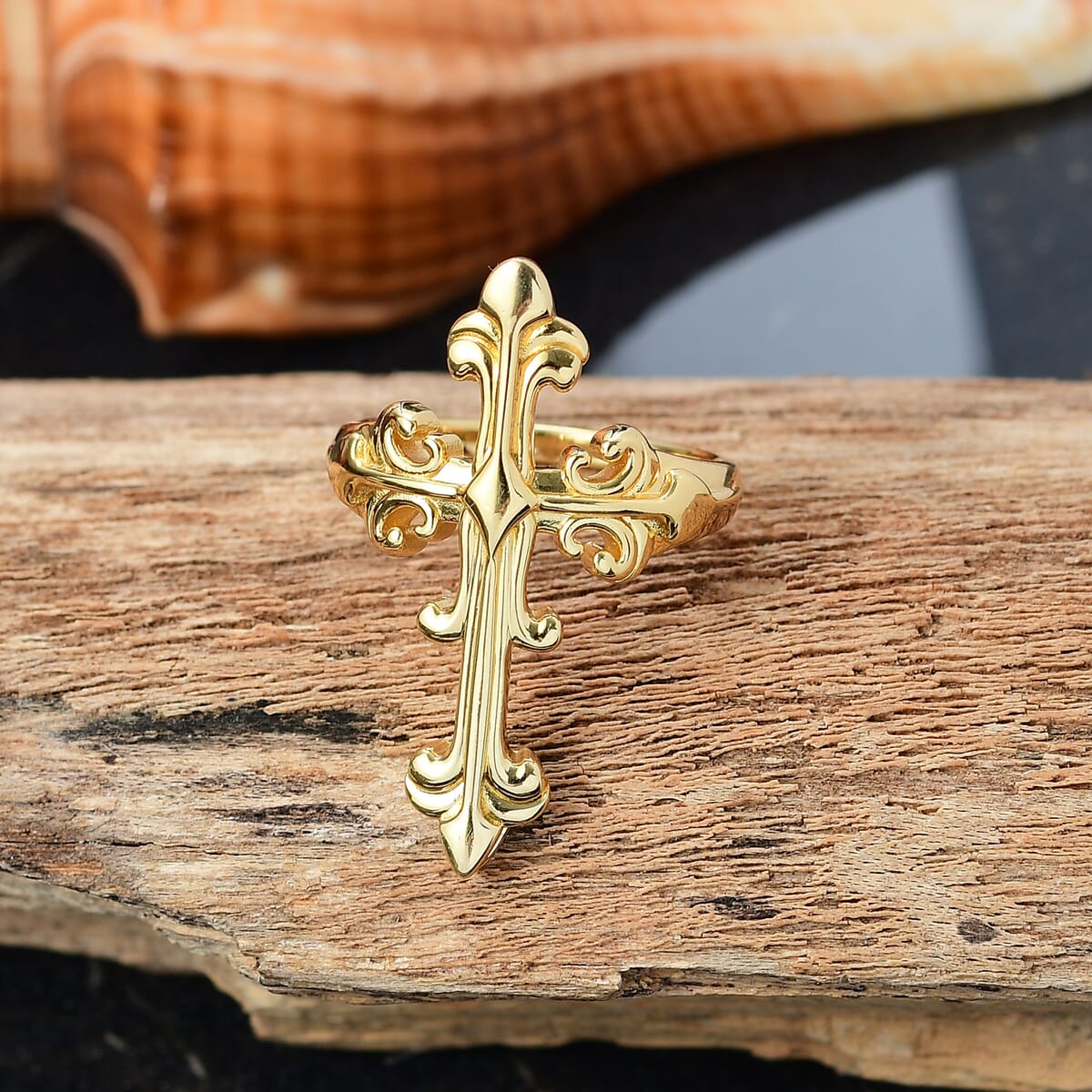 Karis Royal Fleur Cross Men's Ring in 18K YG Plated (Size 13.0) image number 1