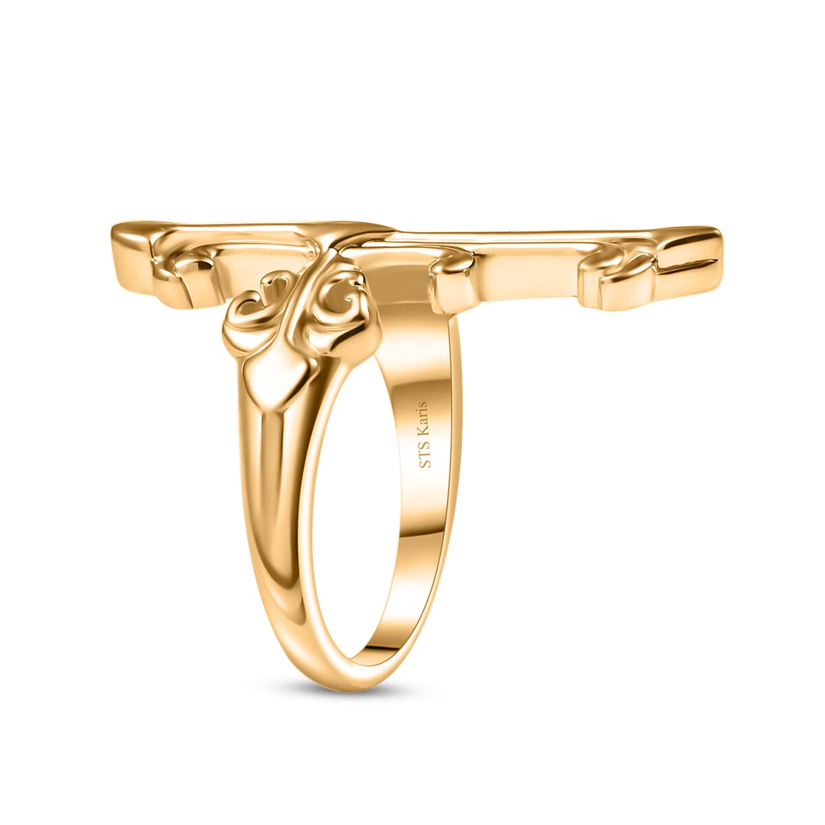 Karis Royal Fleur Cross Men's Ring in 18K YG Plated (Size 13.0) image number 3