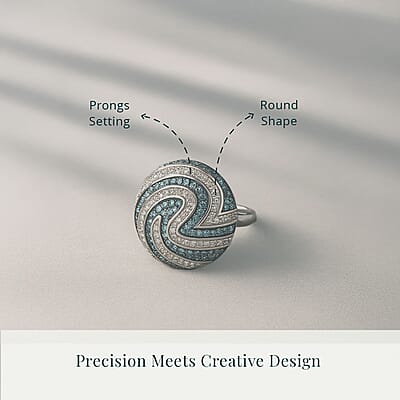 Luxuriant Lab Grown Blue Diamond (IR) SI and Lab Grown Diamond 1.00 ctw Sea Wave Ring in Rhodium Over Sterling Silver (Size 10.0)
