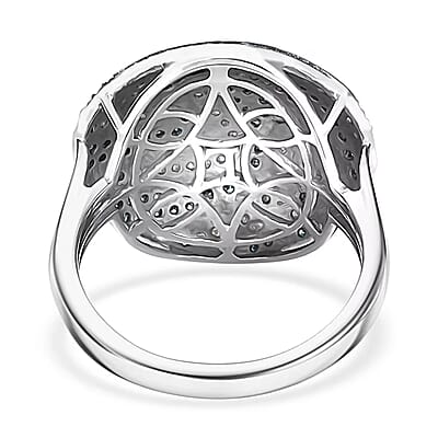 Luxuriant Lab Grown Blue Diamond (IR) SI and Lab Grown Diamond 1.00 ctw Sea Wave Ring in Rhodium Over Sterling Silver (Size 10.0)