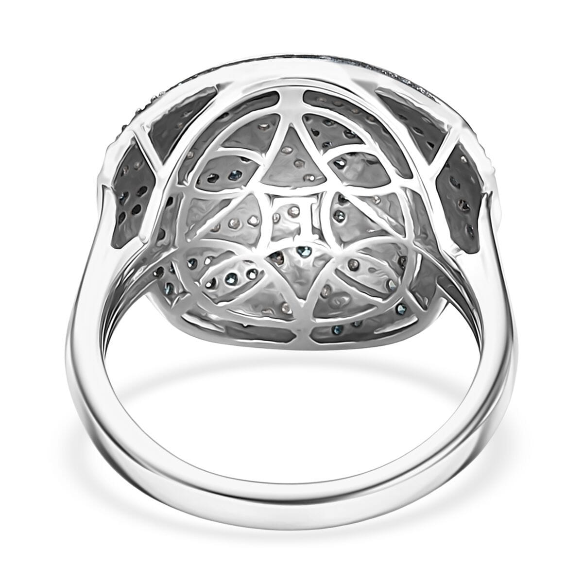 Luxuriant Lab Grown Blue and White Diamond SI 1.00 ctw Sea Wave Ring in Rhodium Over Sterling Silver (Size 7.0) image number 4