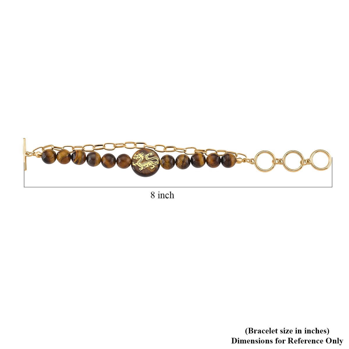 Tigers Eye 140.00 ctw Beaded and Paper Clip Chain Bracelet in Goldtone (6.50-8.50In) image number 3