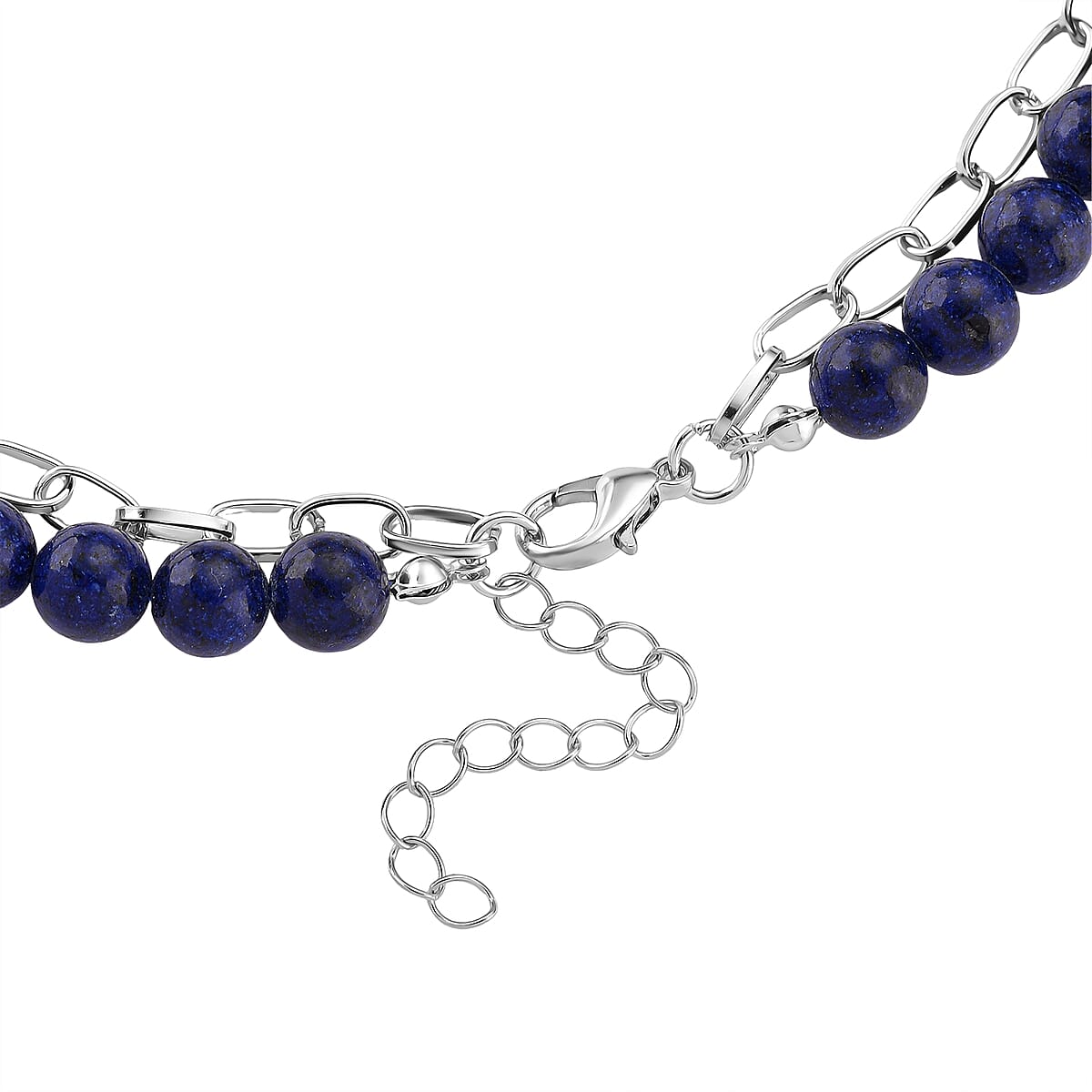 Lapis Lazuli 250.00 ctw Drop Pendant with Beaded and Paper Clip Chain Necklace (18-20 Inches) in Silvertone image number 4