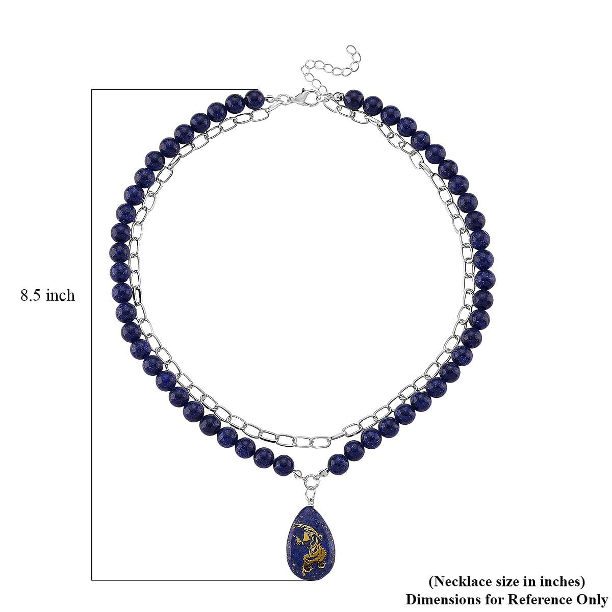 Lapis Lazuli 250.00 ctw Drop Pendant with Beaded and Paper Clip Chain Necklace (18-20 Inches) in Silvertone image number 5