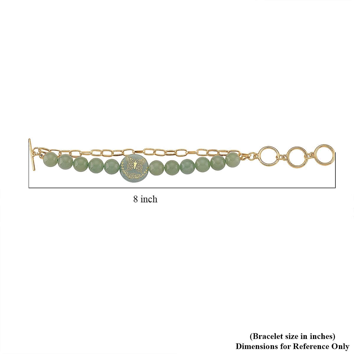 Green Aventurine 140.00 ctw Beaded and Paper Clip Chain Bracelet in Goldtone (6.50-8.50In) image number 3