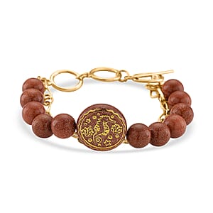 Gold Sandstone 140.00 ctw Beaded and Paper Clip Chain Bracelet in Goldtone (6.50-8.50In)