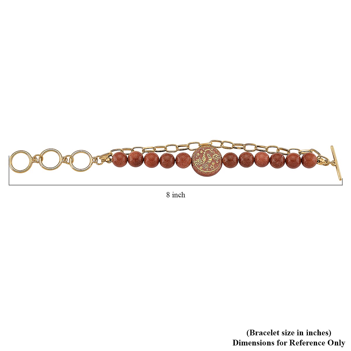 Gold Sandstone 140.00 ctw Beaded and Paper Clip Chain Bracelet in Goldtone (6.50-8.50In) image number 3