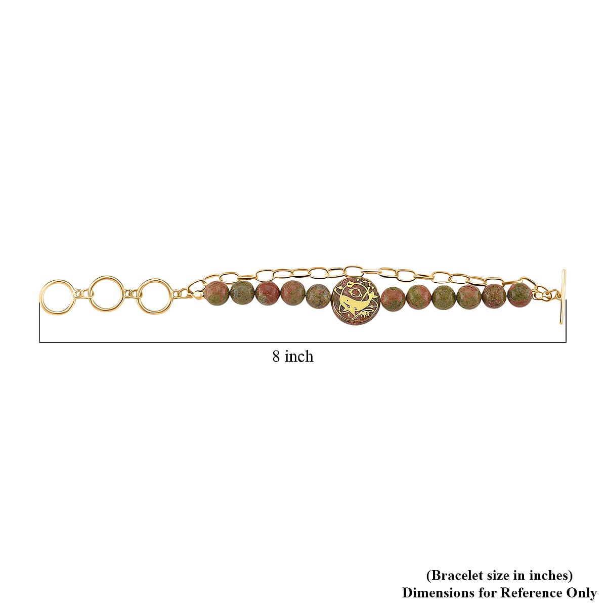 Unakite 140.00 ctw Beaded and Paper Clip Chain Bracelet in Goldtone (6.50-8.50In) image number 3